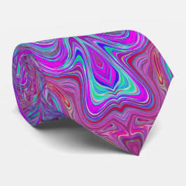 Golvend Magenta en Blauwe Trippy Marmerpatroon Stropdas