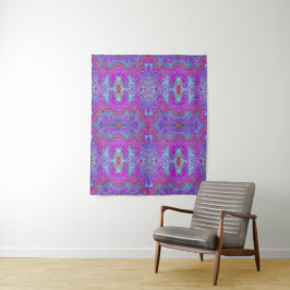 Golvend Magenta en Blauwe Trippy Marmerpatroon Wandkleed