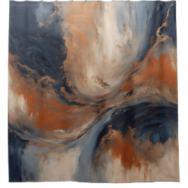 Golvend marineblauw oranje lichtblauw marmer douchegordijn
