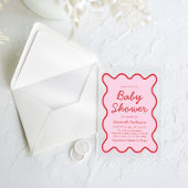 Golvend Modern Curvy Retro Roze en Rood Baby showe Acryl Uitnodigingen