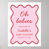 Golvend Modern Curvy Retro Roze en Rood Baby showe Poster (Voorkant)