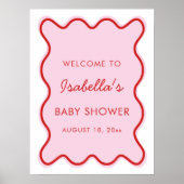 Golvend Modern Curvy Retro Roze en Rood Baby showe Poster (Voorkant)