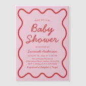 Golvend Modern Curvy Retro Roze en Rood Baby showe Vellum Uitnodigingen (Voorkant)