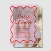 Golvend Modern Curvy Retro Roze en Rood Baby showe Vellum Uitnodigingen (Offset (Koppel))