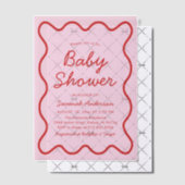 Golvend Modern Curvy Retro Roze en Rood Baby showe Vellum Uitnodigingen (Offset (Uitnodiging))