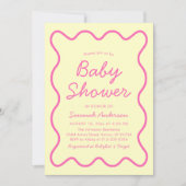Golvend Modern Curvy Retro Roze Geel Baby shower Kaart (Voorkant)