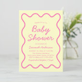 Golvend Modern Curvy Retro Roze Geel Baby shower Kaart (Staand voorkant)