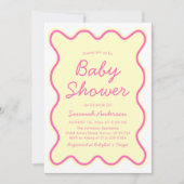 Golvend Modern Curvy Retro Roze Geel Baby shower Kaart (Voorkant)