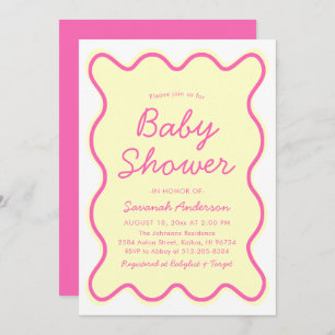 Golvend Modern Curvy Retro Roze Geel Baby shower Kaart