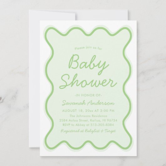 Golvend Modern Curvy Retro Sage Groen Baby shower Kaart (Voorkant)
