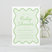 Golvend Modern Curvy Retro Sage Groen Baby shower Kaart (Staand voorkant)