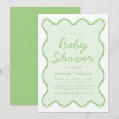 Golvend Modern Curvy Retro Sage Groen Baby shower Kaart (Voorkant / Achterkant)