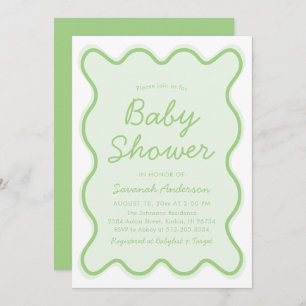 Golvend Modern Curvy Retro Sage Groen Baby shower Kaart