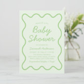 Golvend Modern Curvy Retro Sage Groen Baby shower Kaart (Staand voorkant)