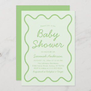 Golvend Modern Curvy Retro Sage Groen Baby shower Kaart