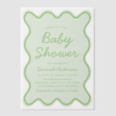 Golvend Modern Curvy Retro Sage Groen Baby shower Vellum Uitnodigingen (Voorkant)