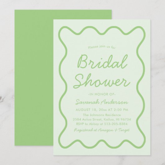 Golvend Modern Curvy Retro Sage Groen Vrijgezellen Kaart (Voorkant / Achterkant)