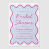 Golvend Modern Krullig Roze en Blauw Bruidsdiner Vellum Uitnodigingen (Voorkant)