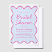 Golvend Modern Krullig Roze en Blauw Bruidsdiner Vellum Uitnodigingen (Offset)