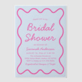 Golvend modern rond retro roze blauwe bruidsdouche vellum uitnodigingen (Voorkant)