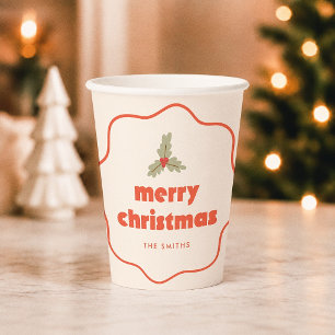Golvend oranje kerstframe papieren bekers