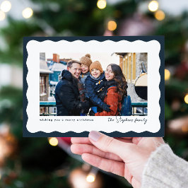 Golvend rand frame schattig marineblauw kerstfoto feestdagenkaart