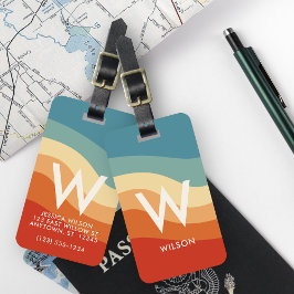 Golvend Retro Gestreept Monogram Persoonlijk Bagagelabel