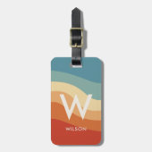 Golvend Retro Gestreept Monogram Persoonlijk Bagagelabel (Voorkant verticaal)