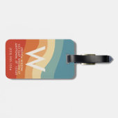 Golvend Retro Gestreept Monogram Persoonlijk Bagagelabel (Achterkant horizontaal)