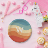 Golvend Retro Gestreept Monogram Persoonlijk Feest Papieren Bordje (Feest)