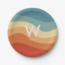 Golvend Retro Gestreept Monogram Persoonlijk Feest Papieren Bordje