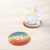 Golvend Retro Gestreept Monogram Persoonlijk Feest Ronde Kartonnen Onderzetter (Insitu)