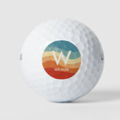 Golvend Retro Gestreept Monogram Persoonlijk Golfballen (Voorkant)