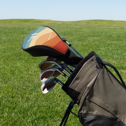 Golvend Retro Gestreept Monogram Persoonlijk Golfheadcover (Insitu)