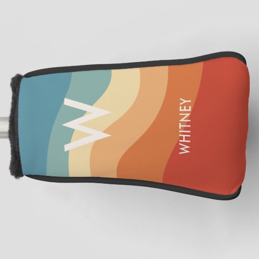 Golvend Retro Gestreept Monogram Persoonlijk Golfheadcover (Voorkant)