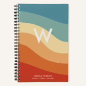 Golvend Retro Gestreept Monogram Persoonlijk Notitieboek (Voorkant)