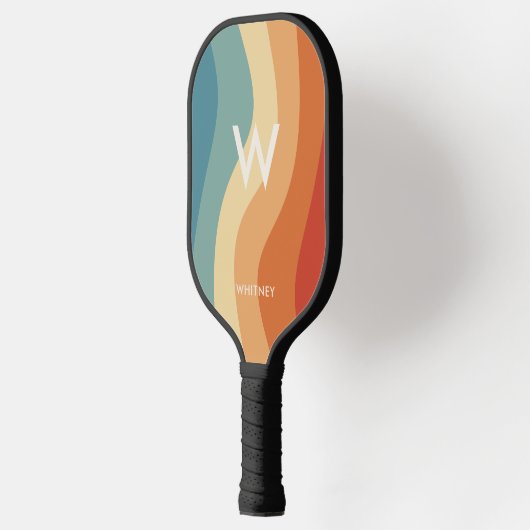 Golvend Retro Gestreept Monogram Persoonlijk Pickleball Paddle (Links)