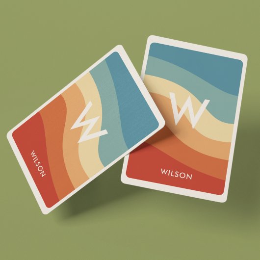 Golvend Retro Gestreept Monogram Persoonlijk Pokerkaarten