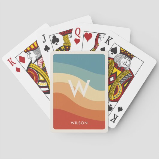 Golvend Retro Gestreept Monogram Persoonlijk Pokerkaarten (Achterkant)