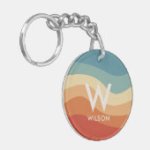 Golvend Retro Gestreept Monogram Persoonlijk Sleutelhanger (Voorkant Links)