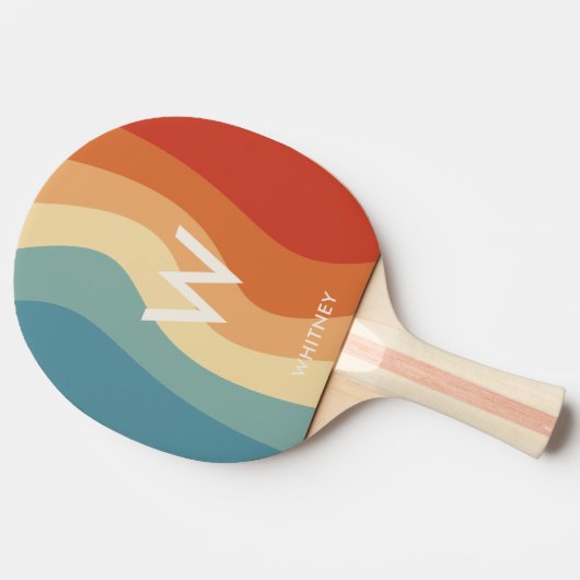 Golvend Retro Gestreept Monogram Persoonlijk Tafeltennisbatje (Zijkant)