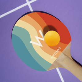 Golvend Retro Gestreept Monogram Persoonlijk Tafeltennisbatje