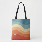 Golvend Retro Gestreept Monogram Persoonlijk Tote Bag (Voorkant)