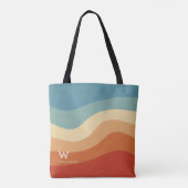 Golvend Retro Gestreept Monogram Persoonlijk Tote Bag (Achterkant)