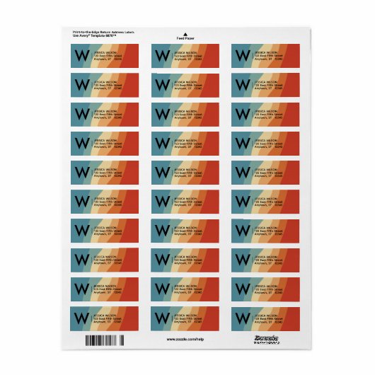 golvend retro gestreepte monogram retouradres etiket (Full Sheet)