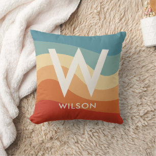 Golvend retro streep monogram kussen
