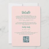 Golvend Roze en Groen Handschrift Bruiloft QR Code Kaart (Achterkant)