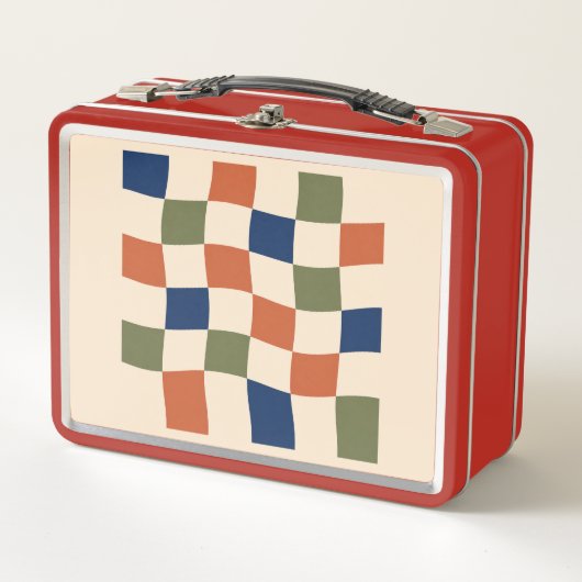 Golvend schaakbord Retro multikleurige lunchbox (Voorkant)