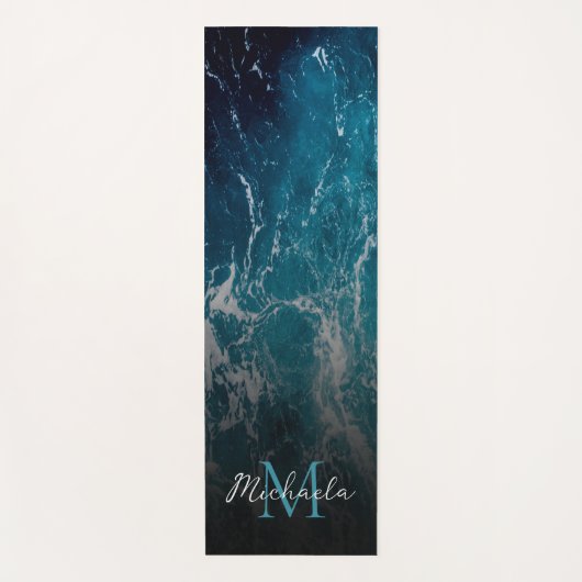 Golvend schuimblauw wit zee water abstract Monogra Yogamat (Voorkant)