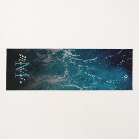 Golvend schuimblauw wit zee water abstract Monogra Yogamat (Voorkant (horizontaal))